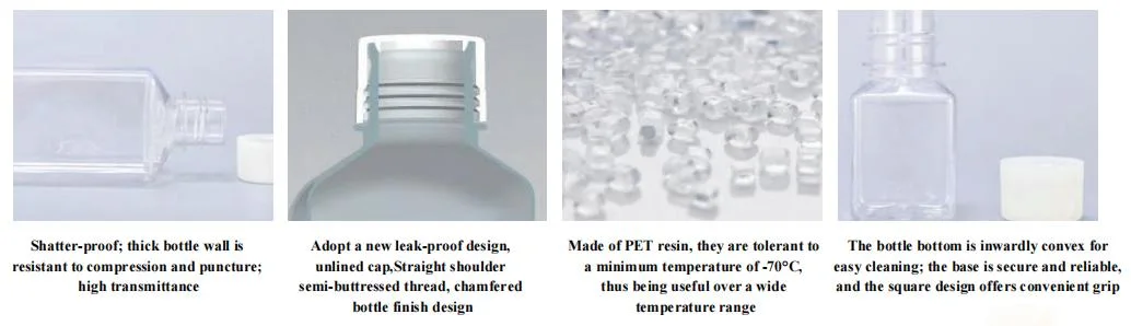 Square Pet PETG Media Bottles Cell Culture Media Bottle