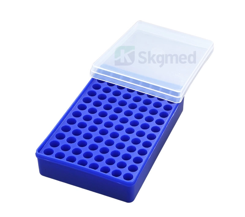 Microtube Storage Box Cryogenic Vial Storage Cryobox Blue Color 96 Wells in Polypropylene